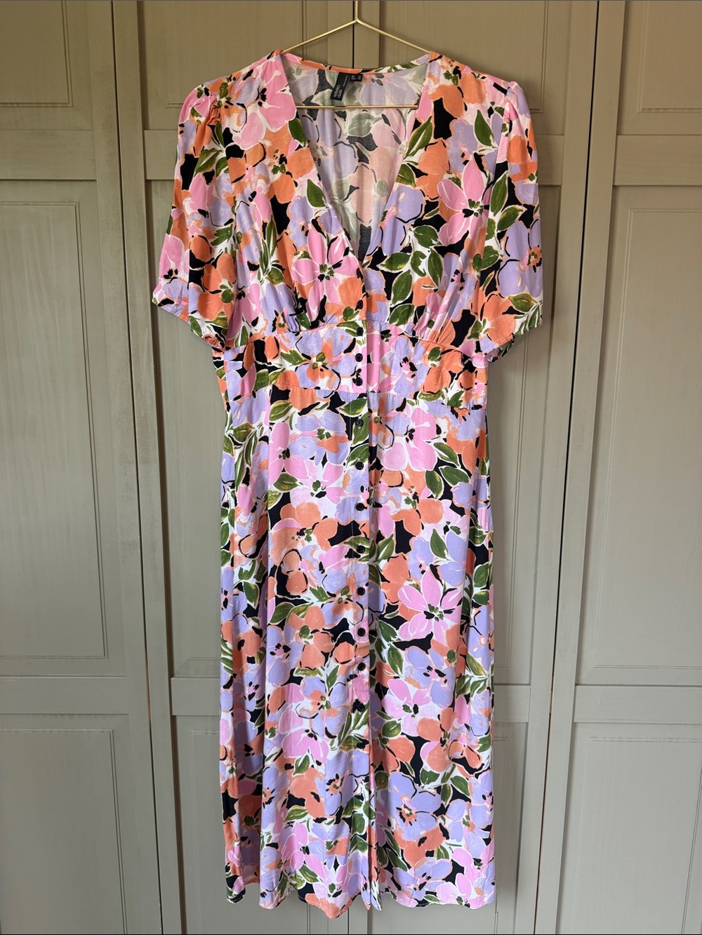 Nobody’s Child Floral Button-Front Midi Dress in Pink & Orange